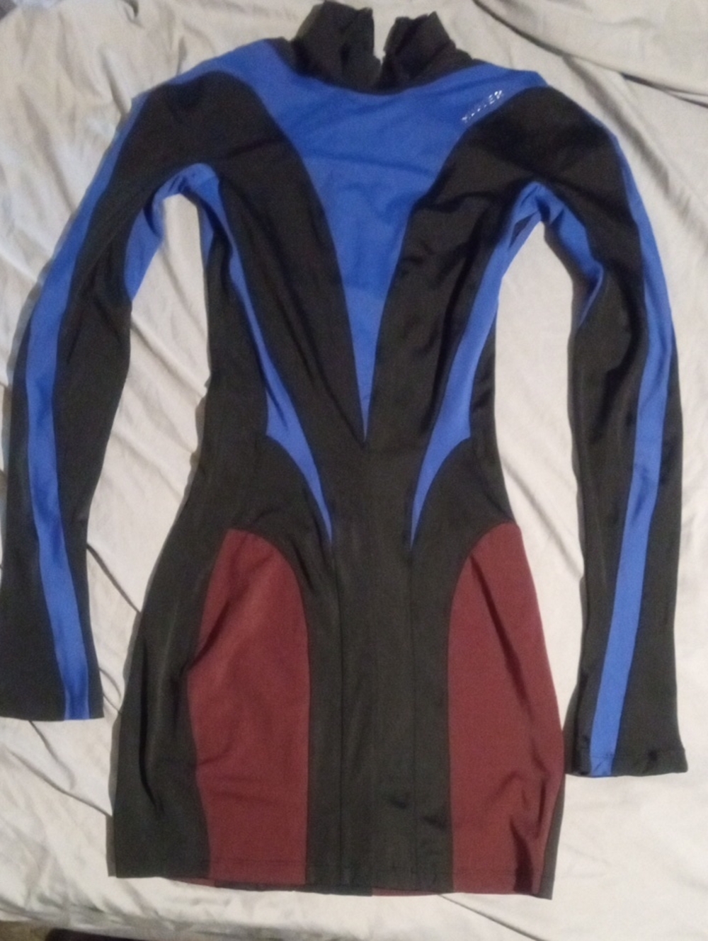 Mugler Long-Sleeve in Blue, Black & Maroon